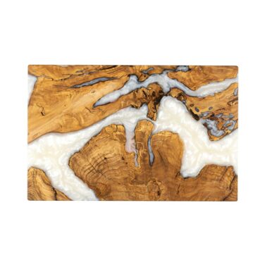 Platter | Made of olive wood and resin | White Pearl